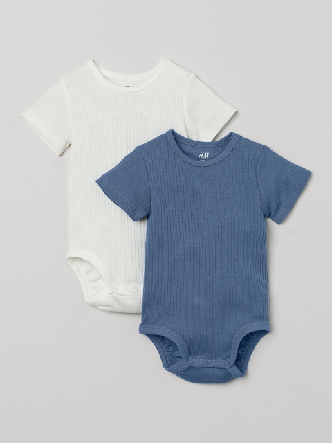 

H&M Boys White & Blue Sustainable 2-Pack Cotton Bodysuits