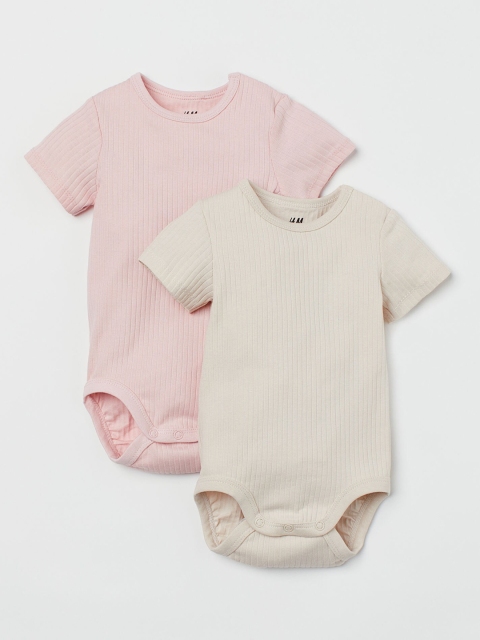 

H&M Boys Beige & Pink Sustainable 2-Pack Cotton Bodysuits