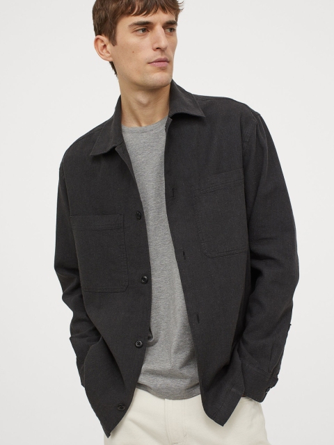 

H&M Men Black Solid Relaxed Fit Shirt Jacket