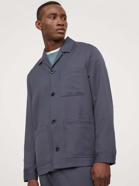 

H&M Men Blue Solid Twill Shirt Jacket