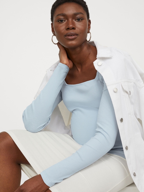 

H&M Women Light Blue MAMA Ribbed Cotton Top