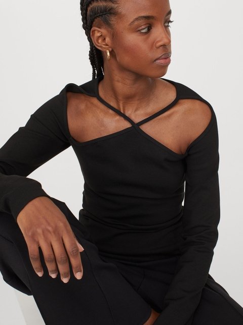 

H&M Women Black Cut-Out Top