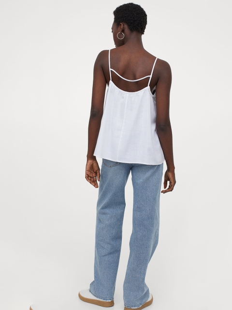 

H&M Women White Linen Blend Strappy Top