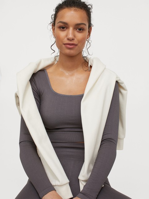 

H&M Women Grey Cropped Sports Top