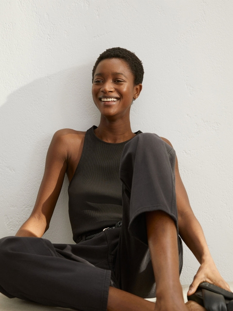 

H&M Women Black Organic Cotton Ribbed Vest Top