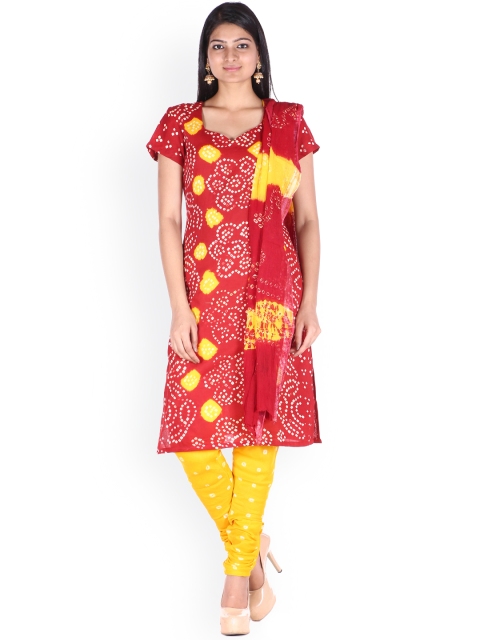 

SOUNDARYA Red & Yellow Bandhani Print Unstitched Dress Material
