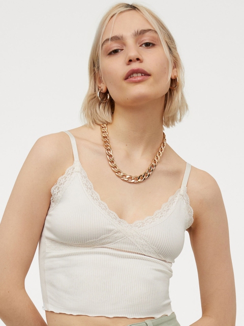 

H&M Women White Solid Ribbed Top