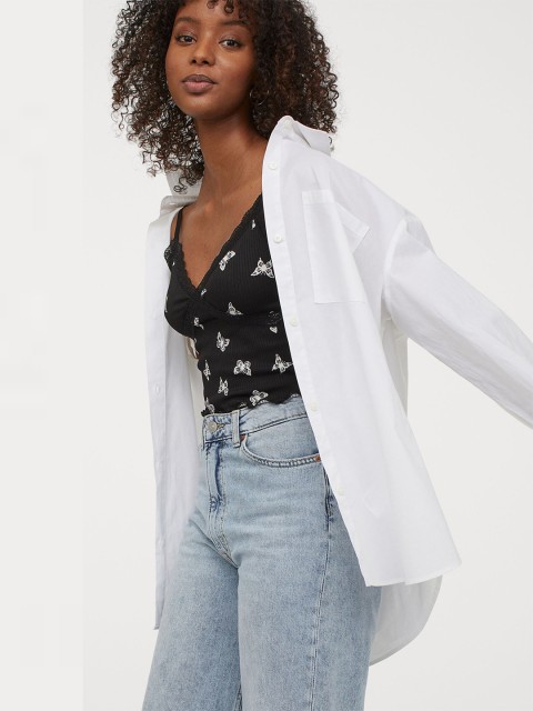 

H&M Women Black Printed Ribbed Top