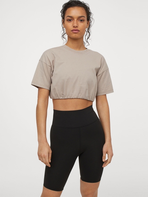 

H&M Women Beige Solid Cropped Sports Top