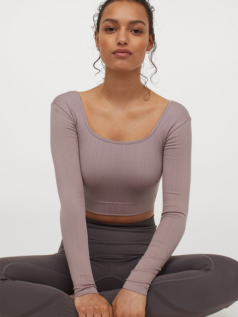 

H&M Women Purple Solid Cropped Sports Top