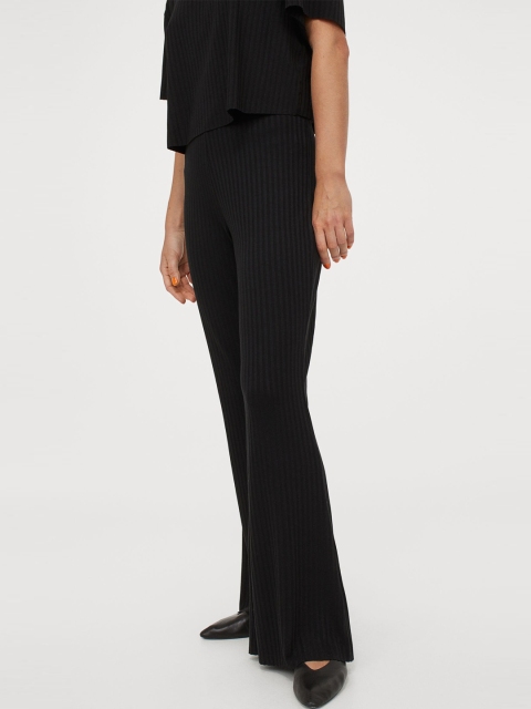 

H&M Women Black Solid Ribbed Trousers