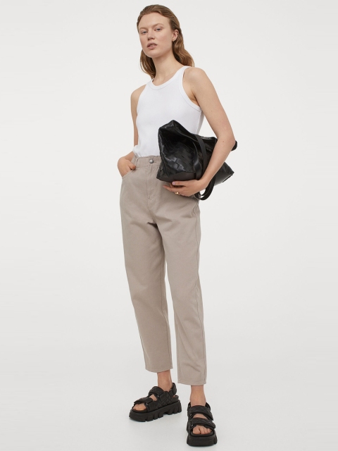 

H&M Women Beige Solid High Waist Twill Trousers