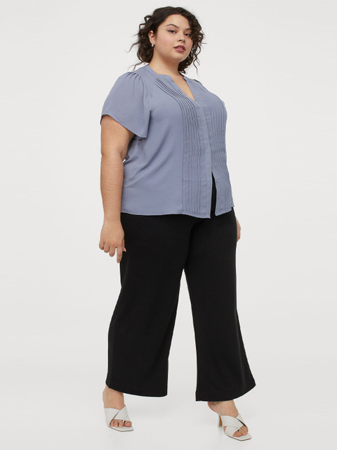 

H&M+ Women Blue Solid Pin-Tuck Blouse