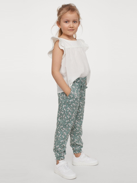 

H&M Girls Beige & Green Printed 2-Pack Woven Joggers