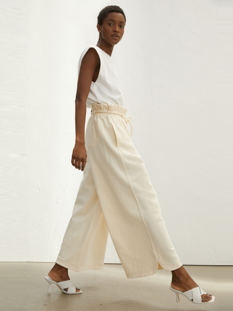 

H&M Women Beige Solid Paper Bag Trousers
