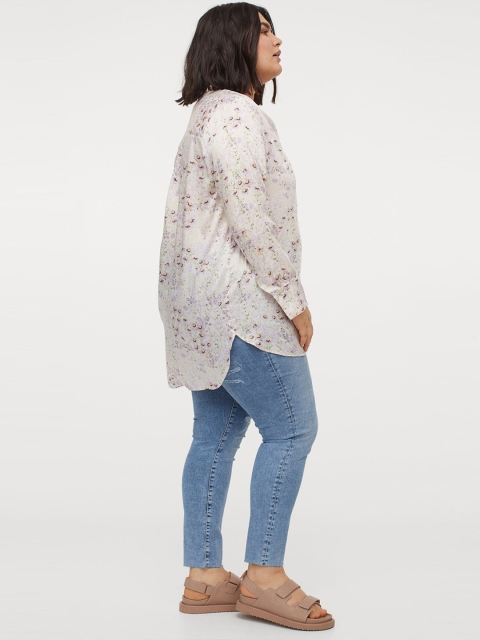 

H&M+ Women White Printed Long Satin Blouse