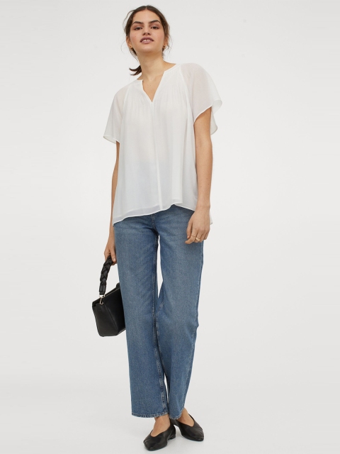 

H&M Women White Solid Pleated Blouse
