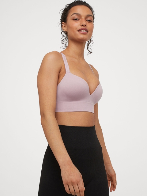 

H&M Women Pink Solid Seamless Push-Up Sports Bra 0810777006