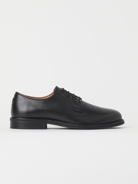 

H&M Men Black Leather Derby Shoes