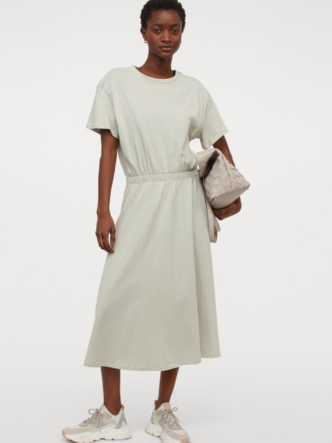 

H&M Green Solid Cotton Jersey Dress
