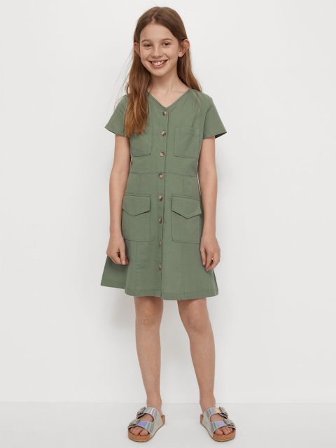 

H&M Girls Green Solid Cotton Dress