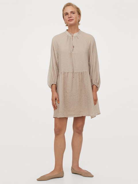 

H&M Women Beige Balloon-sleeved dress
