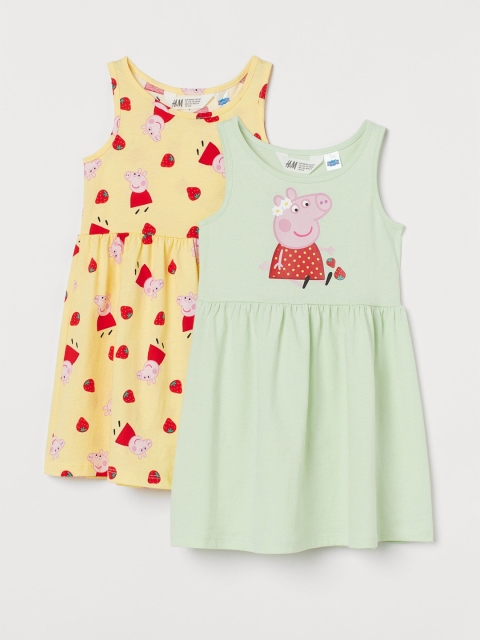 

H&M Girls Yellow & Green 2-pack printed dresses