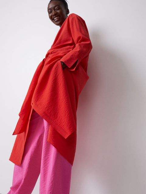 

H&M Women Red Solid Tie-Front Shirt Dress