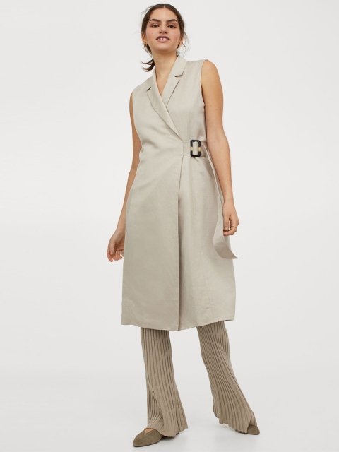 

H&M Women Beige Solid Jacket Dress