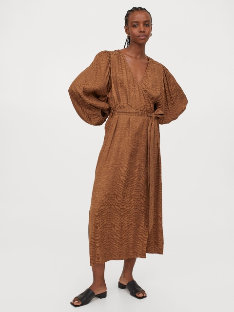 

H&M Woman Brown Balloon-sleeved dress