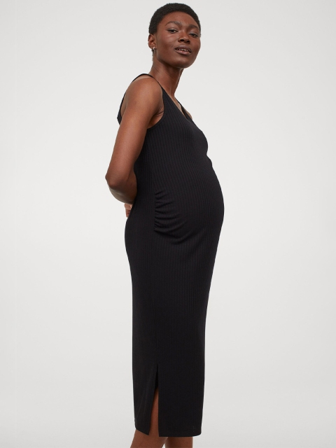 

H&M Woman Black MAMA Ribbed jersey dress