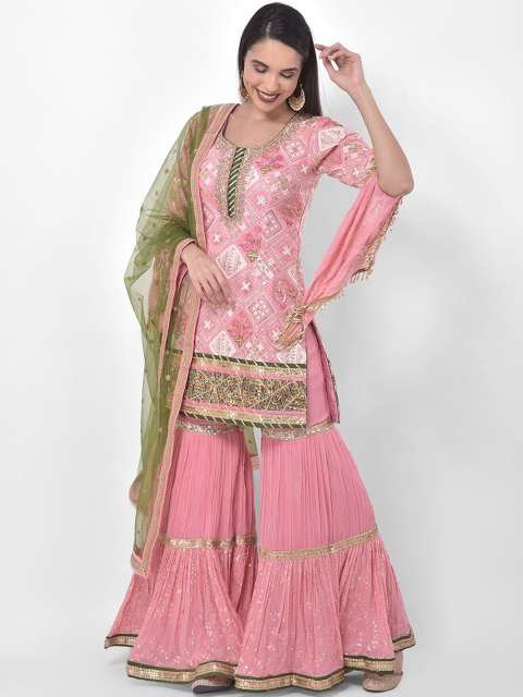 

Neerus Women Pink Embroidered Kurta with Sharara & Dupatta