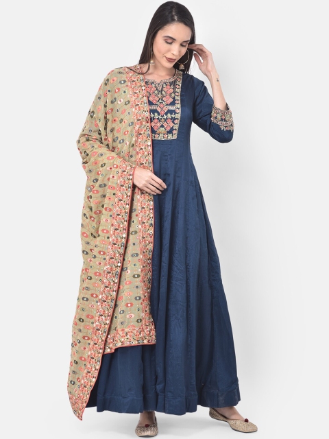 

Neerus Women Navy Blue Embroidered Kurta with Salwar & Dupatta