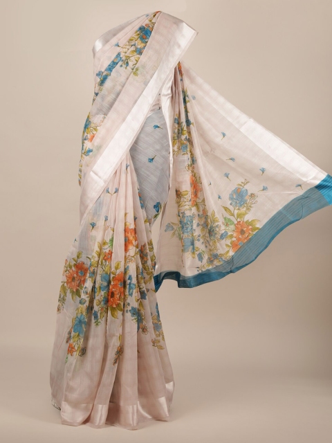 

Pothys Grey & Peach-Coloured Jute Silk Printed Saree