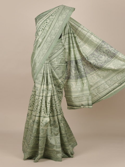 

Pothys Green Printed Jute Silk Saree