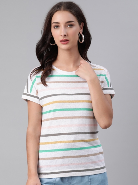 

Marks & Spencer Women White Striped Round Neck T-shirt