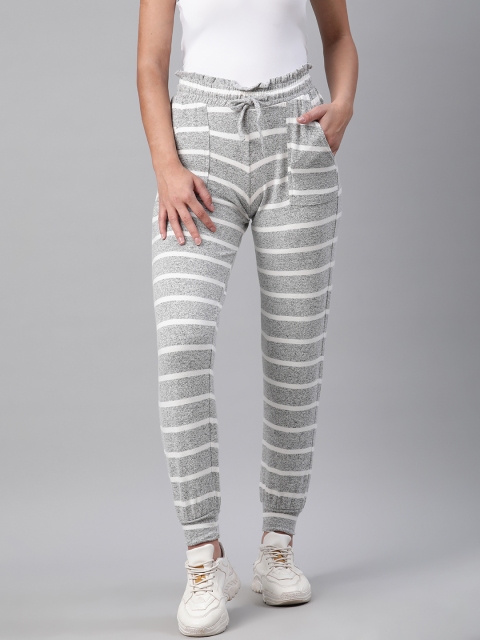 

Marks & Spencer Women Grey Melange & White Striped Slim Fit Joggers