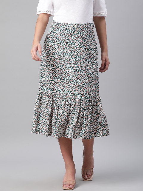 

Marks & Spencer Women Green & White Floral Print A-Line Skirt