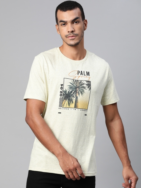 

Marks & Spencer Men Yellow & Black Pure Cotton Tropical Print Round Neck T-shirt
