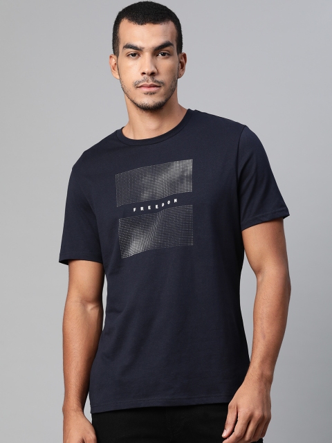 

Marks & Spencer Men Navy Blue Pure Cotton Geometric Printed Round Neck T-shirt
