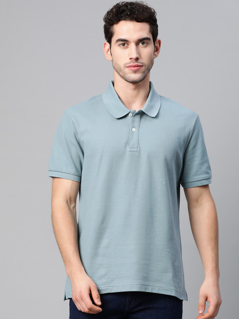 

Marks & Spencer Men Blue Pure Cotton Solid Polo Collar T-shirt