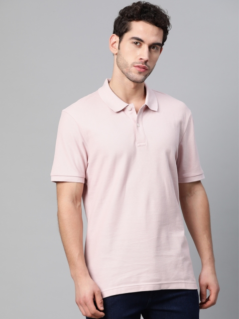 

Marks & Spencer Men Pink Pure Cotton Solid Polo Collar T-shirt