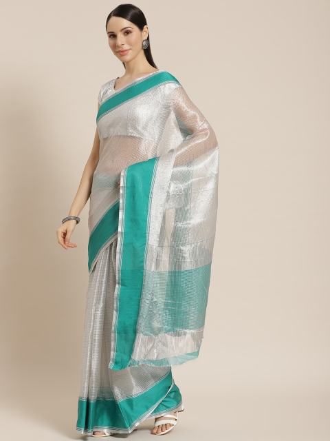 

KALINI Green & Silver Striped Saree