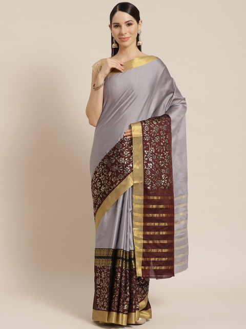 

KALINI Grey & Brown Ethnic Motifs Foil Printed Saree