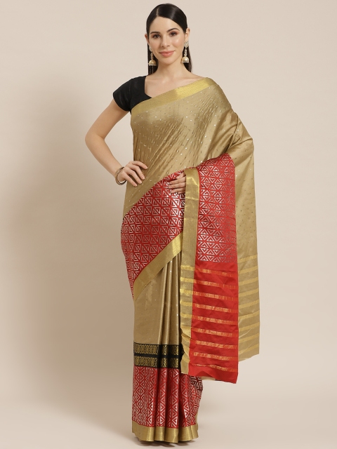 

KALINI Women Beige & Golden Geometric Printed Saree