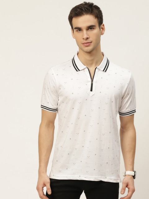 

Moda Rapido Men Off White & Grey Printed Pure Cotton Polo Collar T-shirt