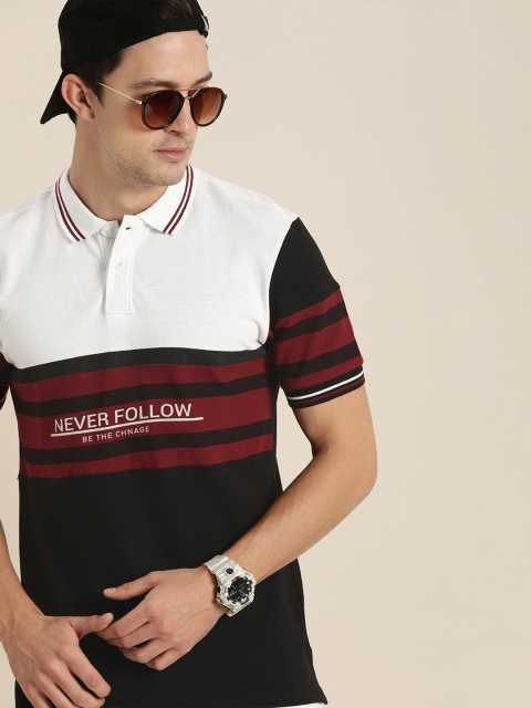 

Moda Rapido Men White Black Colourblocked Polo Collar Pure Cotton T-shirt