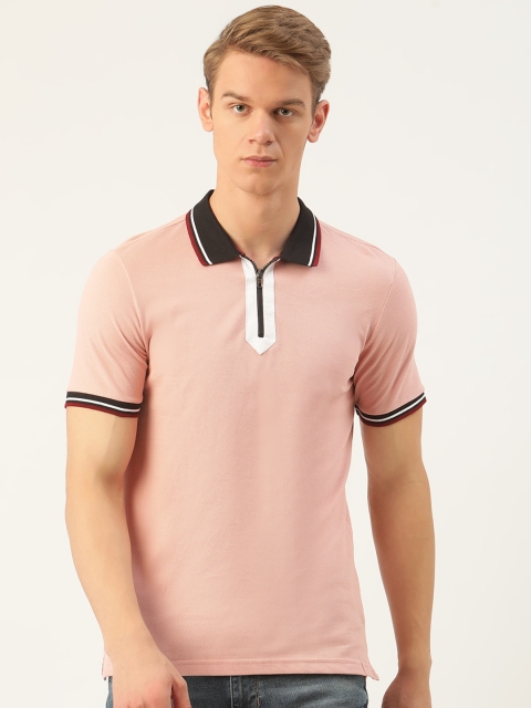 

Moda Rapido Men Pink Solid Pure Cotton Polo Collar Pure Cotton T-shirt