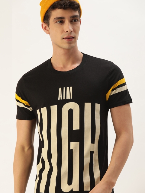 

Moda Rapido Men Black Typography Printed Pure Cotton T-shirt