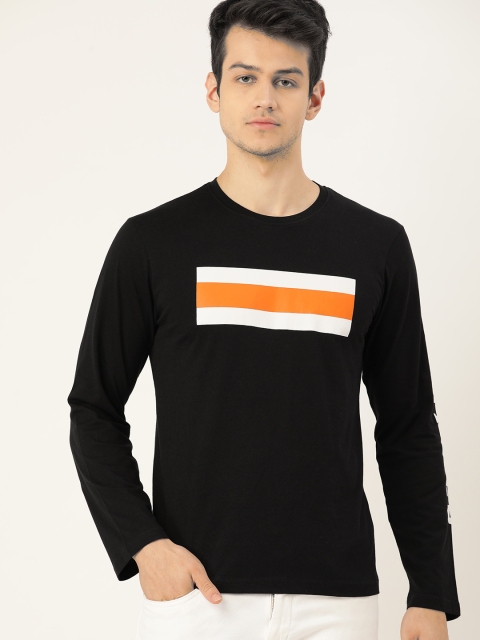 

Moda Rapido Men Black & Orange Striped Pure Cotton T-shirt